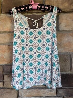 Roxy Tile-Print Tank Top in Teal, Navy & White